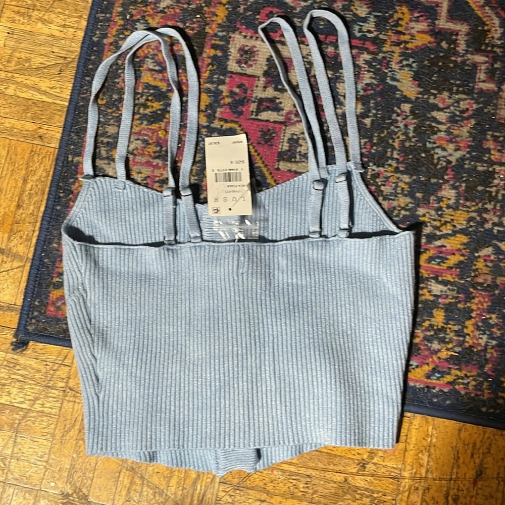 Blue Ribbed Button-Front Women's Top - Picture 3 of 7